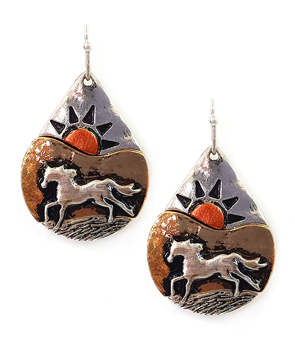 SUNSET AND HORSE TEARDROP EARRING