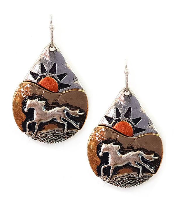 Sunset and horse teardrop earring