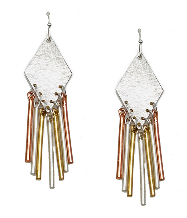 SCRATCH METAL PLATE AND MULTI BAR DROP EARRING - BRASS METAL