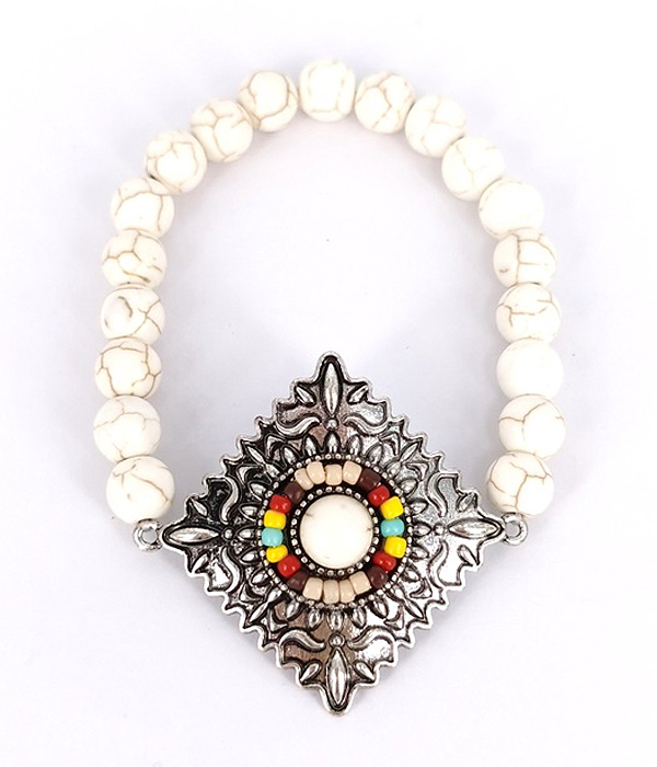 Turquoise center and multi ball bead stretch bracelet
