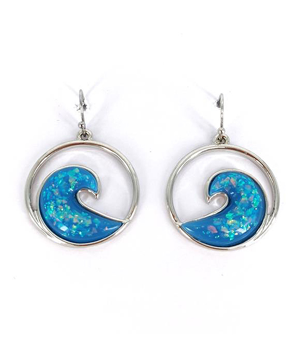 Sealife theme opal wave hoop earring