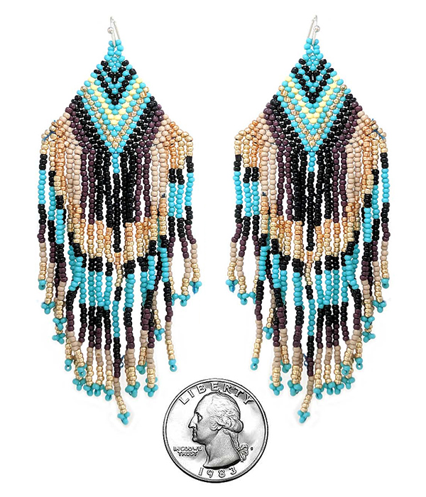 Handmade multi seedbead tassel drop earring