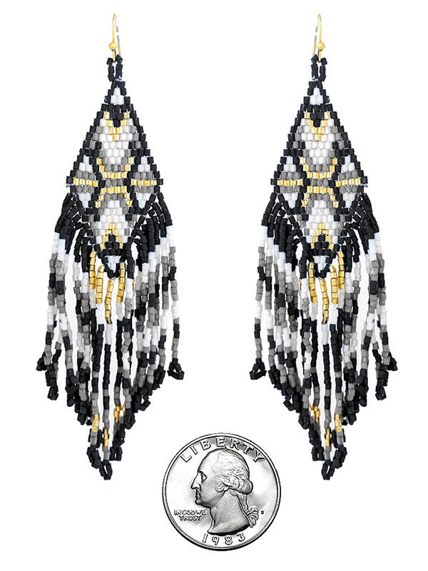 Handmade multi seedbead tassel drop earring