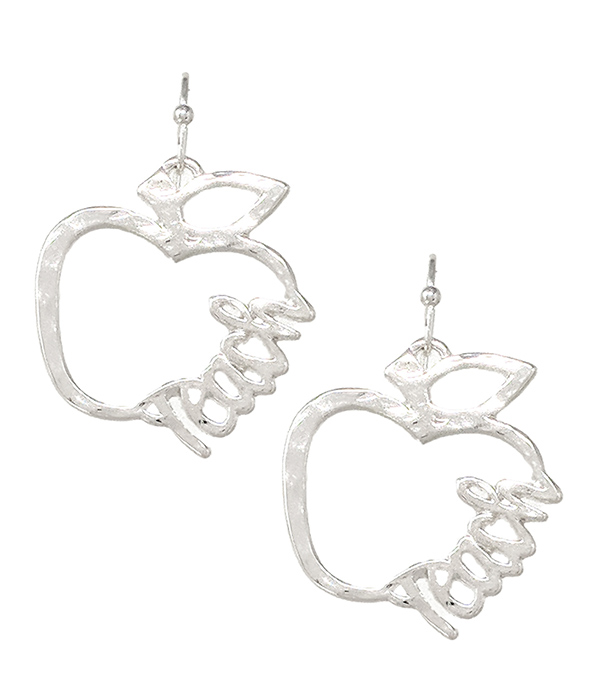 TEACHER THEME METAL APPLE EARRING - TEACH