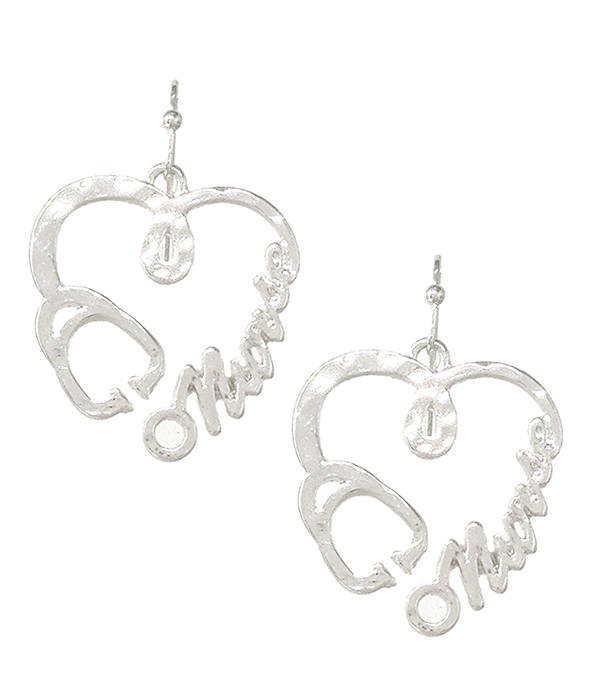 Nurse theme metal heart earring - nurse