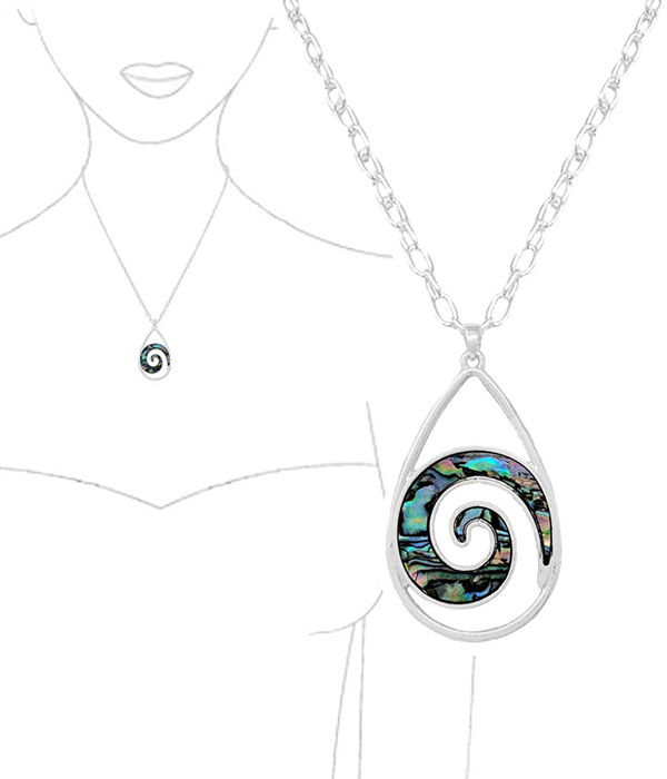 ABALONE SWIRL TEARDROP PENDANT NECKLACE