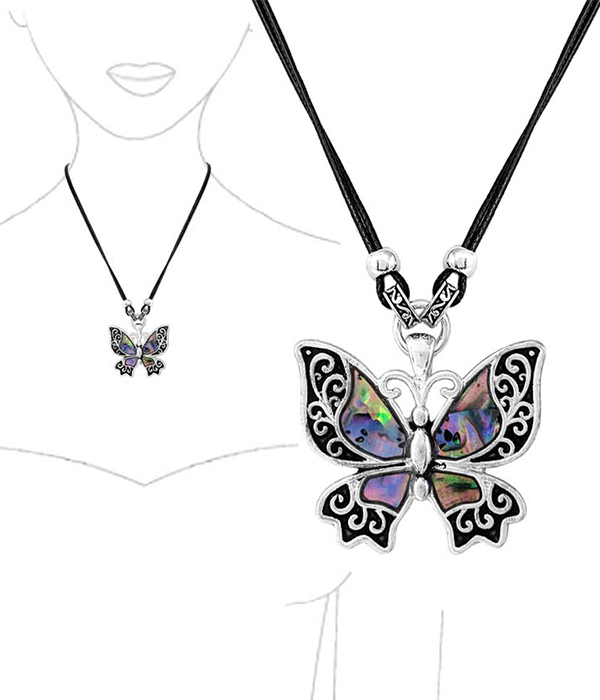 ABALONE BUTTERFLY PENDANT NECKLACE