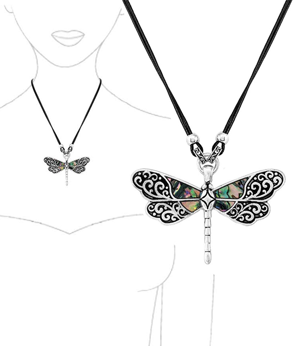 ABALONE DRAGONFLY PENDANT NECKLACE