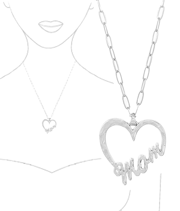 MOTHER THEME METAL HEART PENDANT NECKLACE - MOM