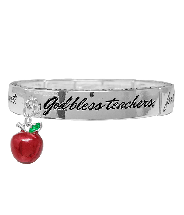 TEACHER THEME 3D CHARM STRETCH BRACELET - GOD BLESS TEACHER