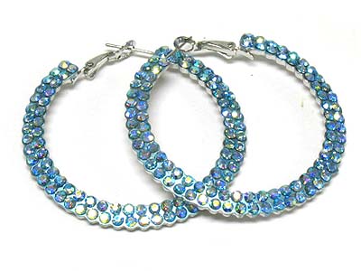 Dual line crystal deco metal hoop earring - hoops
