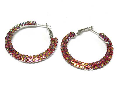 Dual line crystal deco metal hoop earring - hoops