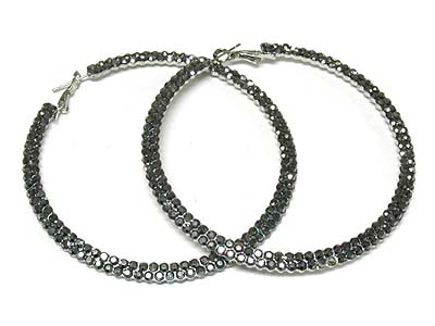 Dual line crystal deco metal hoop earring - hoops