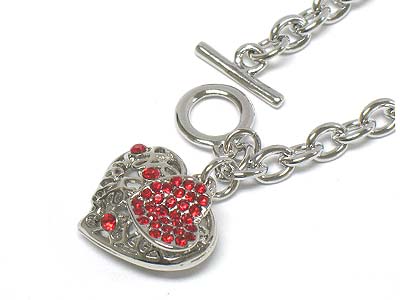 Crystal deco heart pendant toggle necklace 