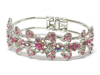 Crystal deco flower pattern hinge bangle