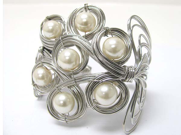 Pearl ball deco metal wired cuff bangle