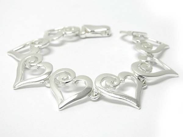 Metal heart design link magnetic clasp bracelet