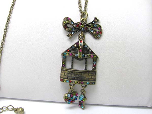 CRYSTAL LOVE HOUSE PENDANT LONG NECKLACE 