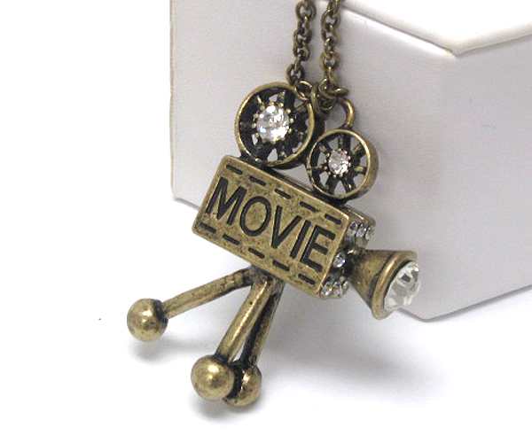 CRYSTAL DECO 3D MOVIE CAMERA PENDANT LONG NECKLACE