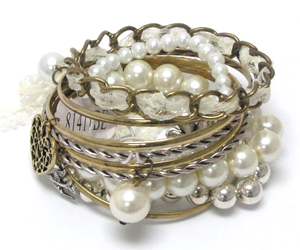 Multi bangles and heart and flower charm mix bracelet