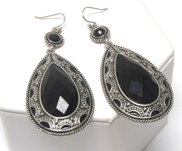Facet stone tear drop earring