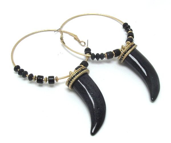 HORN AND ACRYL DECO HOOP EARRING - HOOPS