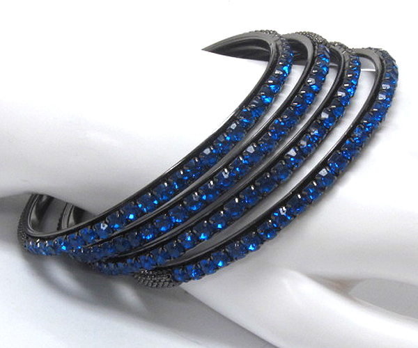 4 row crystal metal thin bangle set