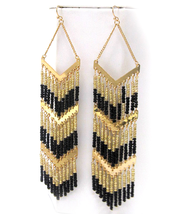 Tri level seed beads long drop earring