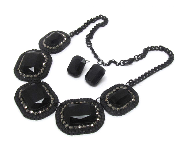 Crystal deco 5 stone link necklace earring set