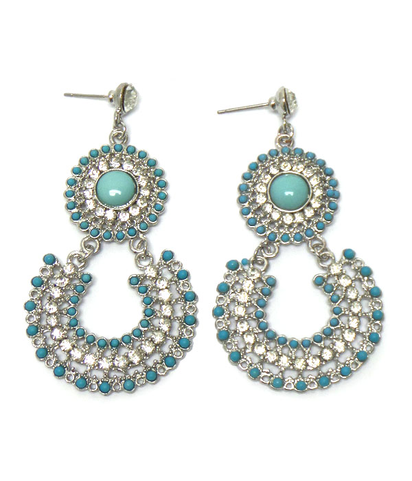 Stone drop post hook earrings 