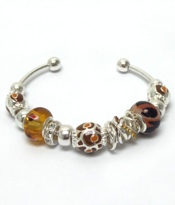 Pandora style leopard multi beads cuff bracelet