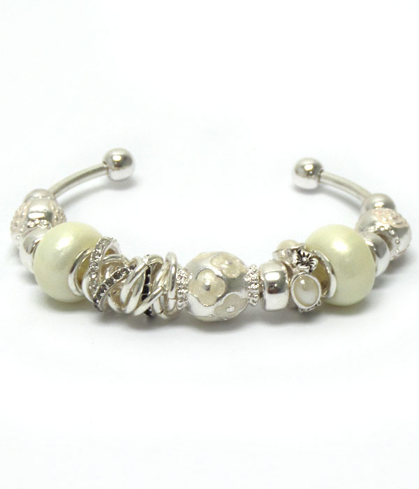 Pandora style pearls flower multi beads cuff bracelet