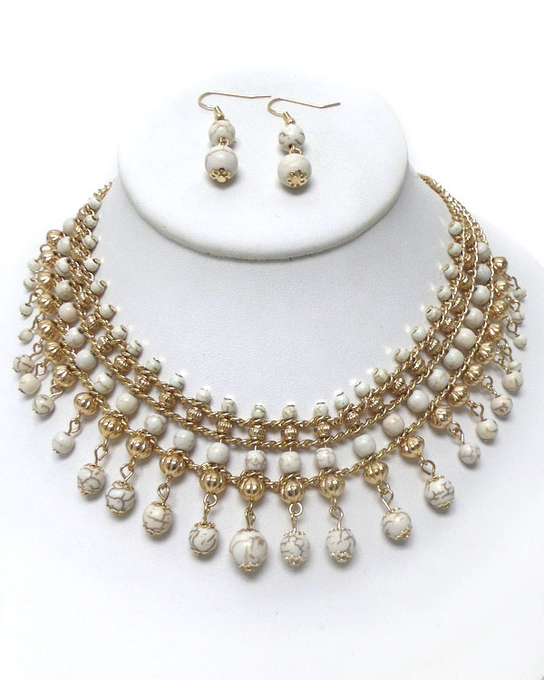 Two layer chain ball drop necklace set