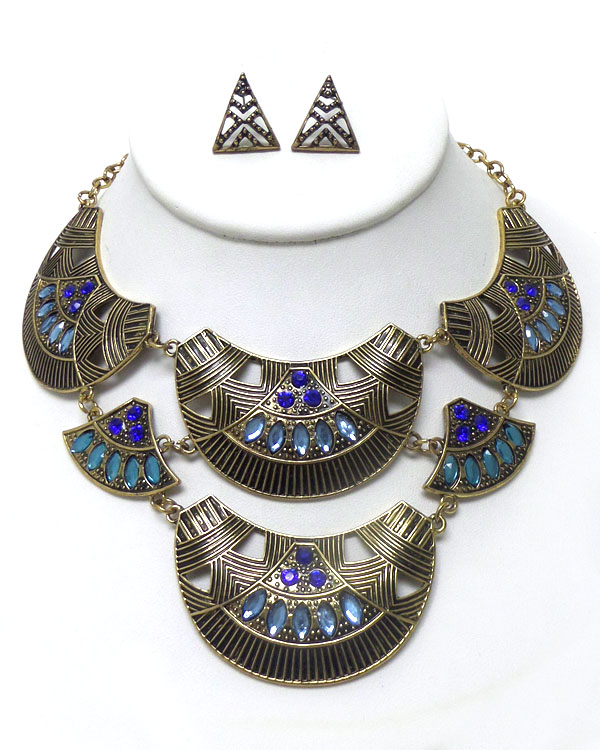 Tribal style textured metal necklace set