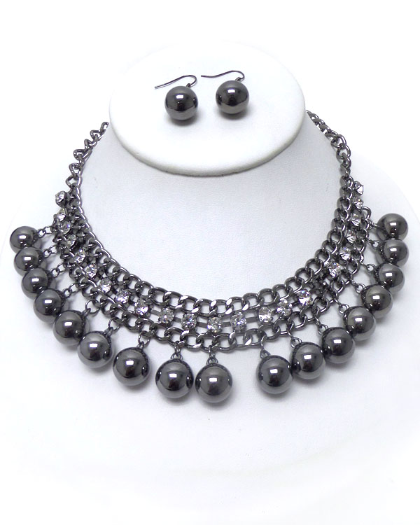 Double layer chainwith ball drop necklace set