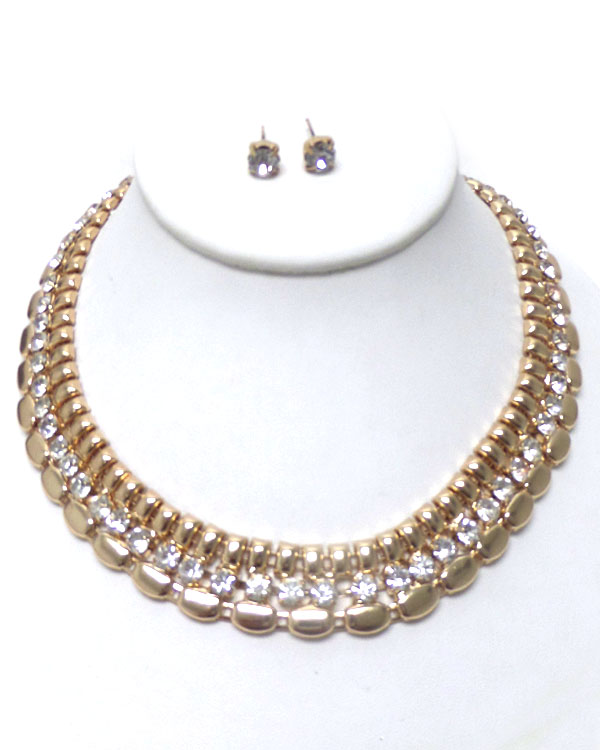 Three layer metal and crystals necklace set