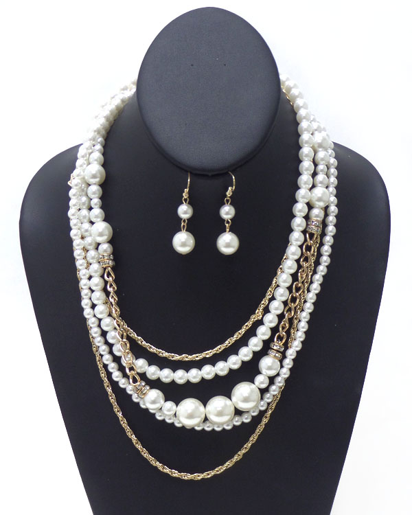 Layer pearl and chain necklace set 