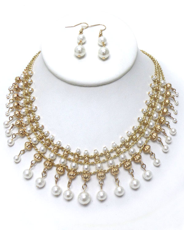 Pearl drop with chain necklace set  