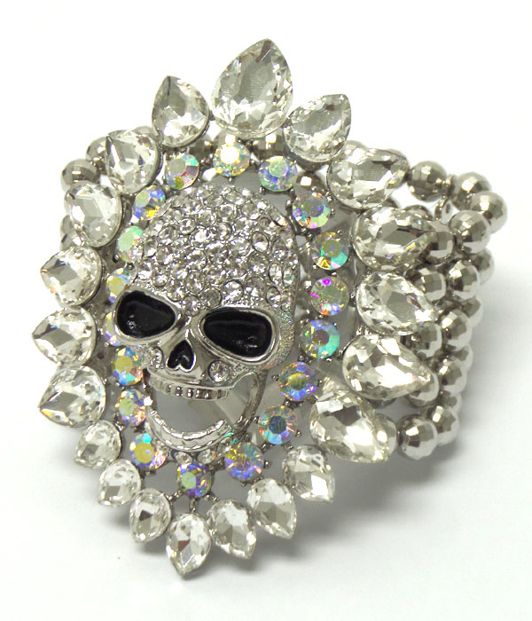 Five layer beads skull with crystals bracelet