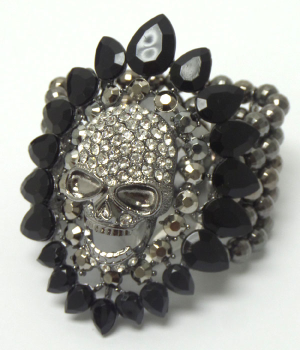Five layer beads skull with crystals bracelet 