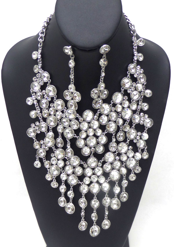 Drop linked circles luxury class victorian style austrian glass party necklace set