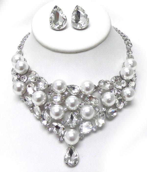 Pearls and crystals with single teardrop necklace set