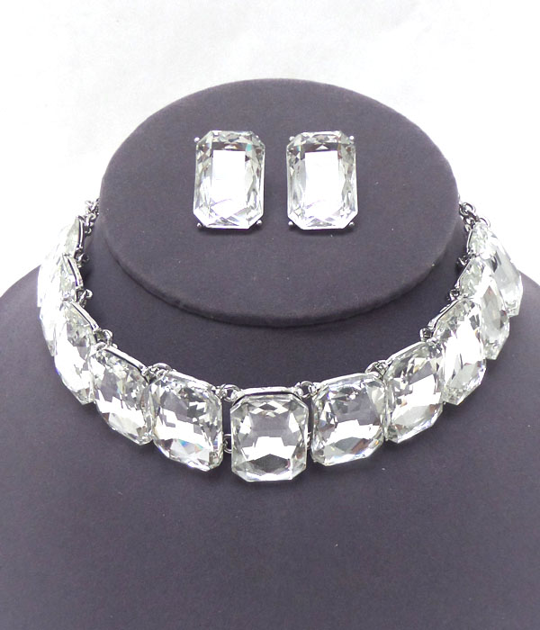 Square crystal choker necklace set 