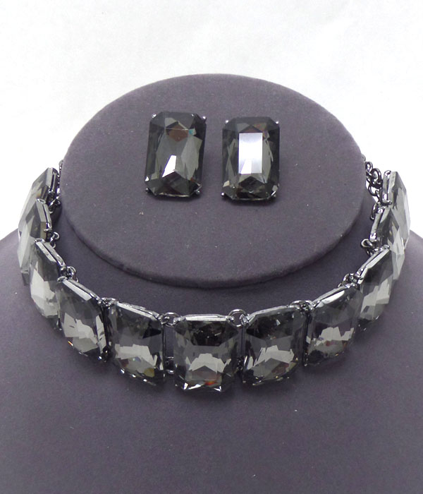 Square crystal choker necklace set 
