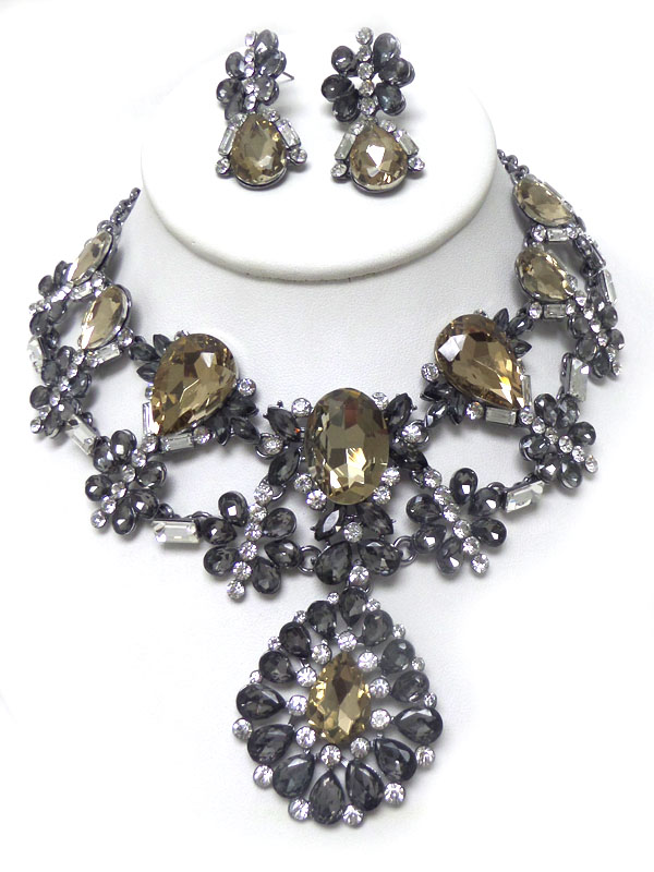 Linked flowers luxury class victorian style austrian glass party necklace set