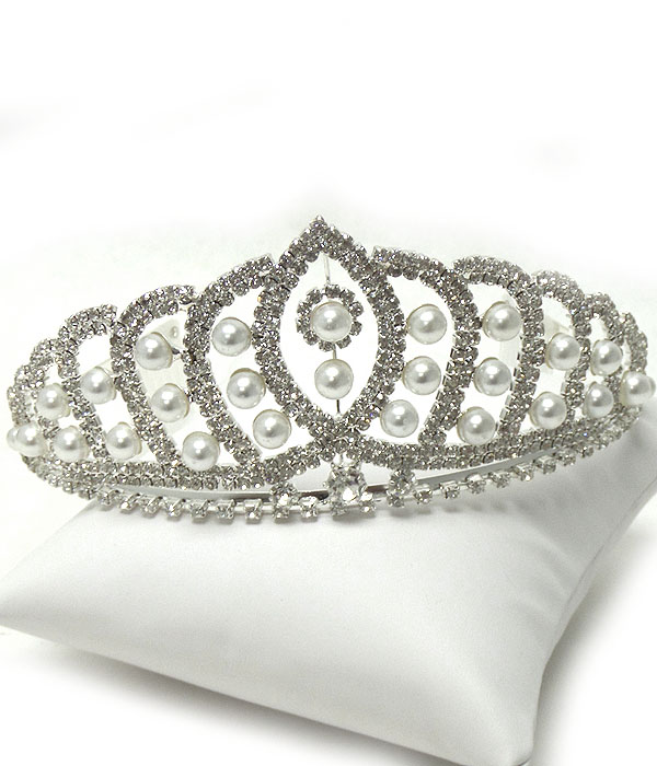 Pearls and rhinestones tiara comb