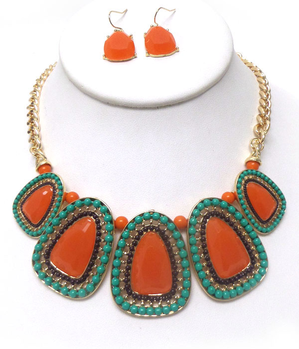 Epoxy stone round necklace set