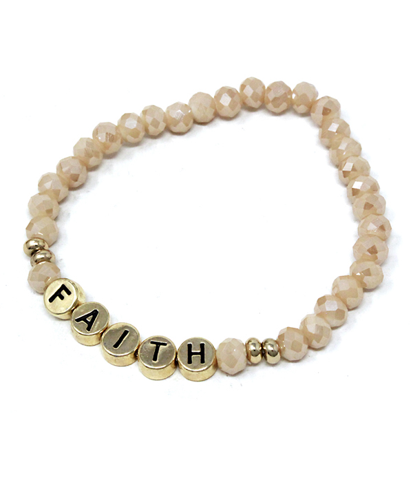 MULTI GLASS BEAD STRETCH BRACELET - FAITH