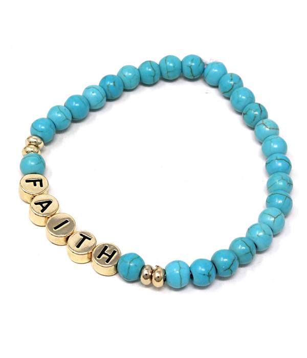 MULTI SEMI PRECIOUS STONE STRETCH BRACELET - FAITH