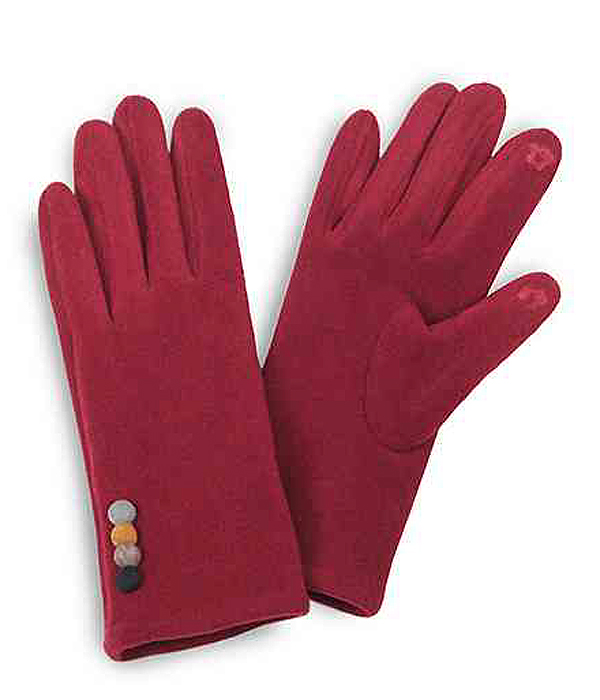 BUTTON DECO FAUX SUEDE GLOVES - 100% POLYESTER